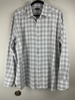 TOM FORD Grey White Plaid Check Cotton Dress Shirt Men's 46 / 18 XXL